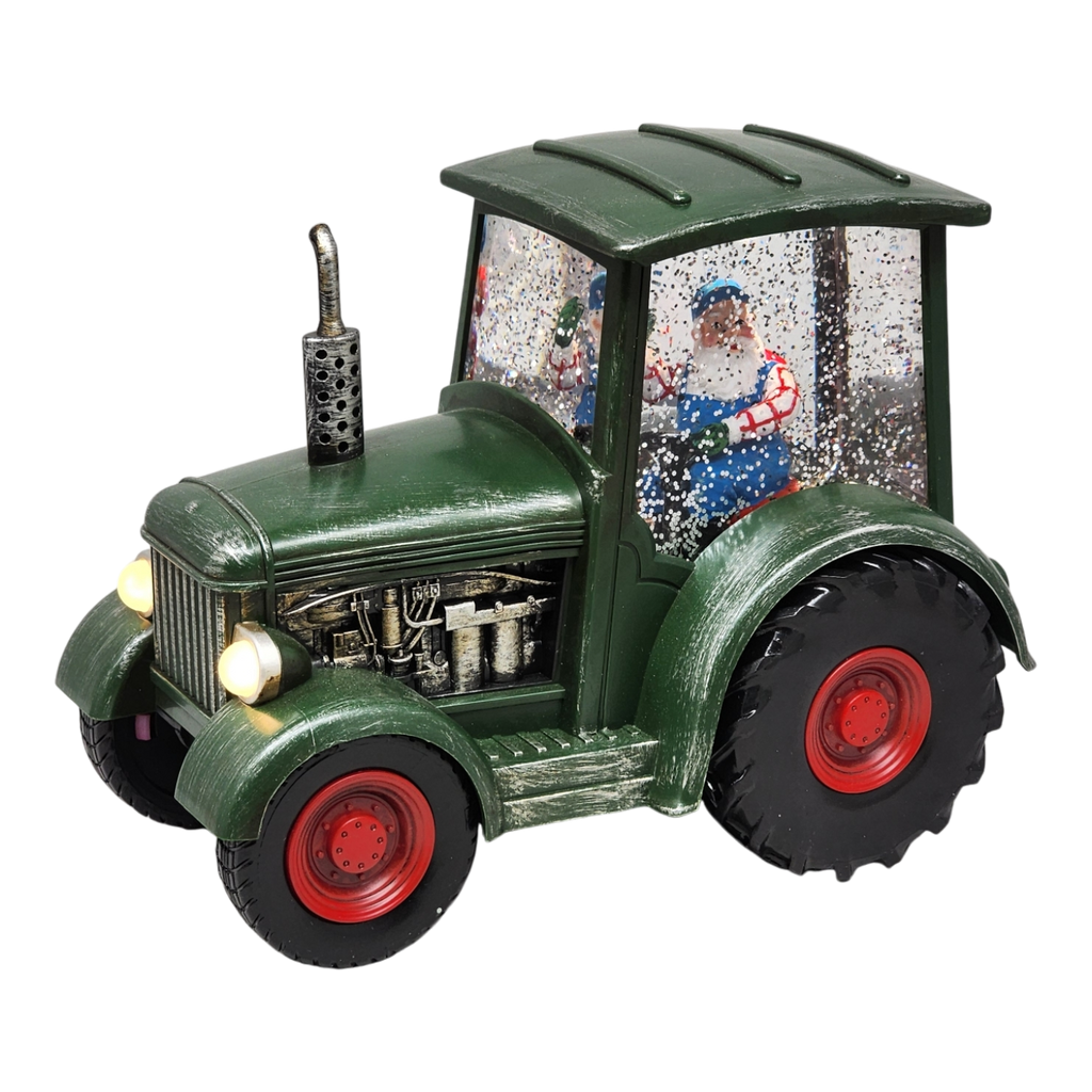 Lighted Water Globe Tractor with Santa Driving
