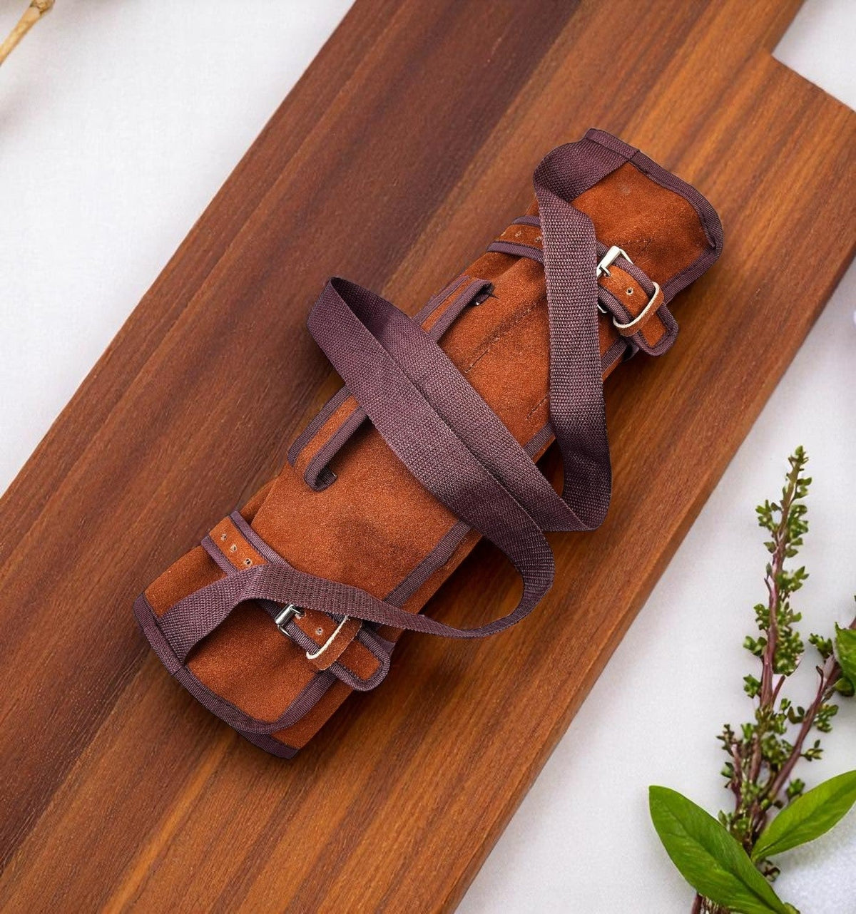 Premium Damascus Knife Set with Leather Roll