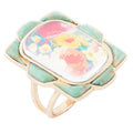 Scenic Floral Blue Turquoise Golden Ring