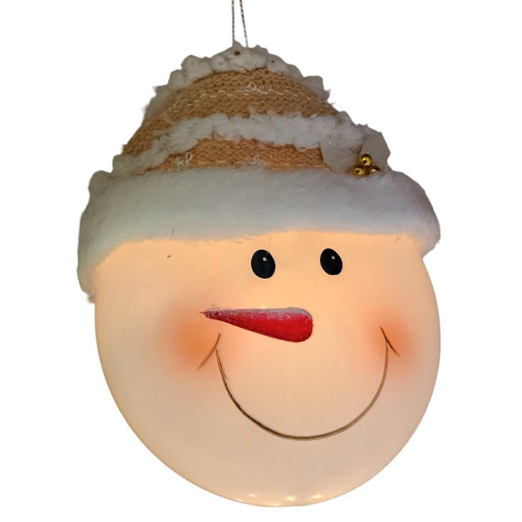 Glass "Lightable" Snowman Ornament - Golden Knit Hat