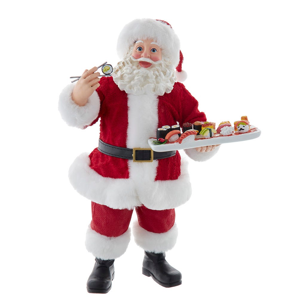 Sushi Platter Santa Figurine - 10.5 Inch