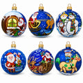 Set of 6 Santa, Reindeer, Snowman, Nutcracker, and Holiday Scenes Glass Christmas Ornaments