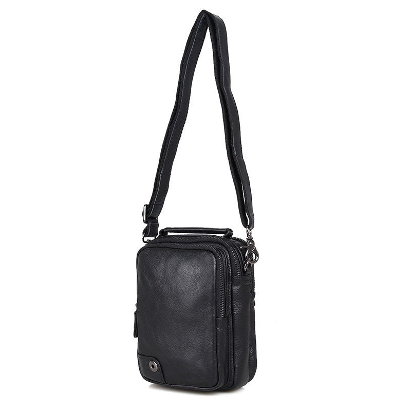 Compact Top Grain Leather Messenger Bags Men's Minimalist Shoulder Bags Satchel 1007