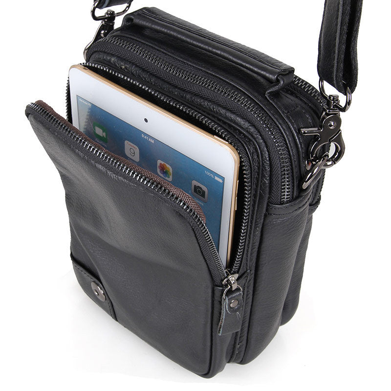 Compact Top Grain Leather Messenger Bags Men's Minimalist Shoulder Bags Satchel 1007