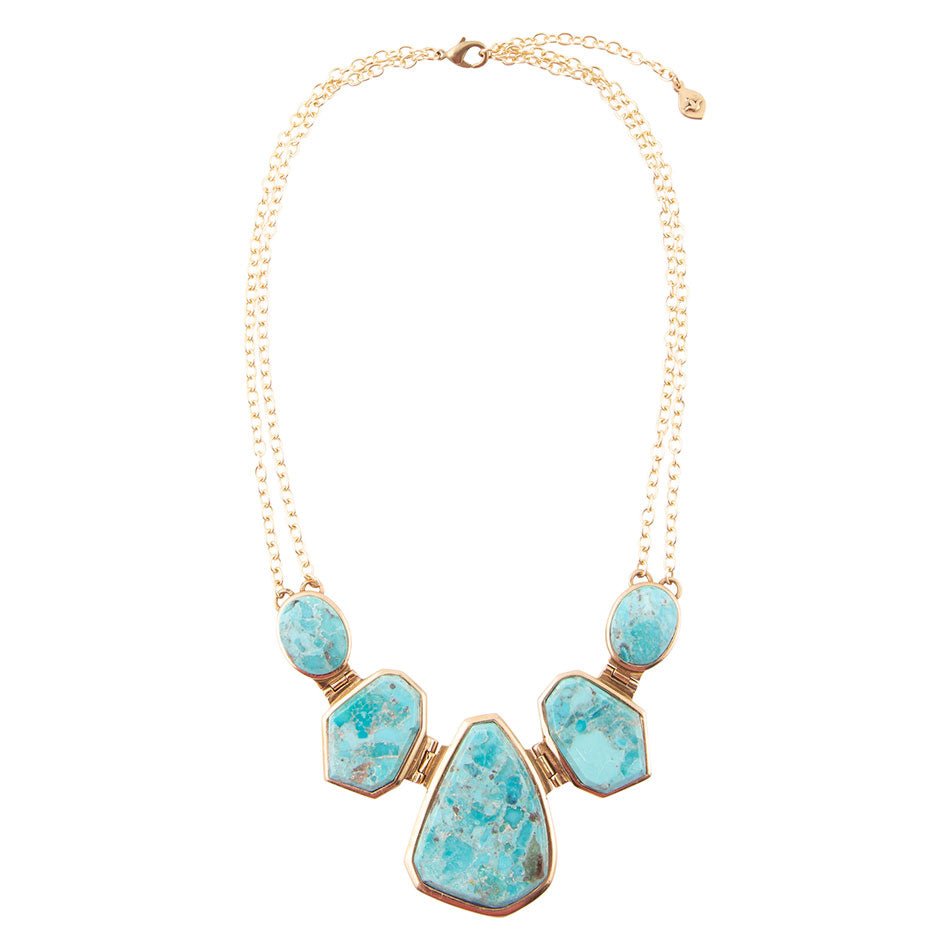 Slabs of Blue Turquoise Golden Statement Necklace