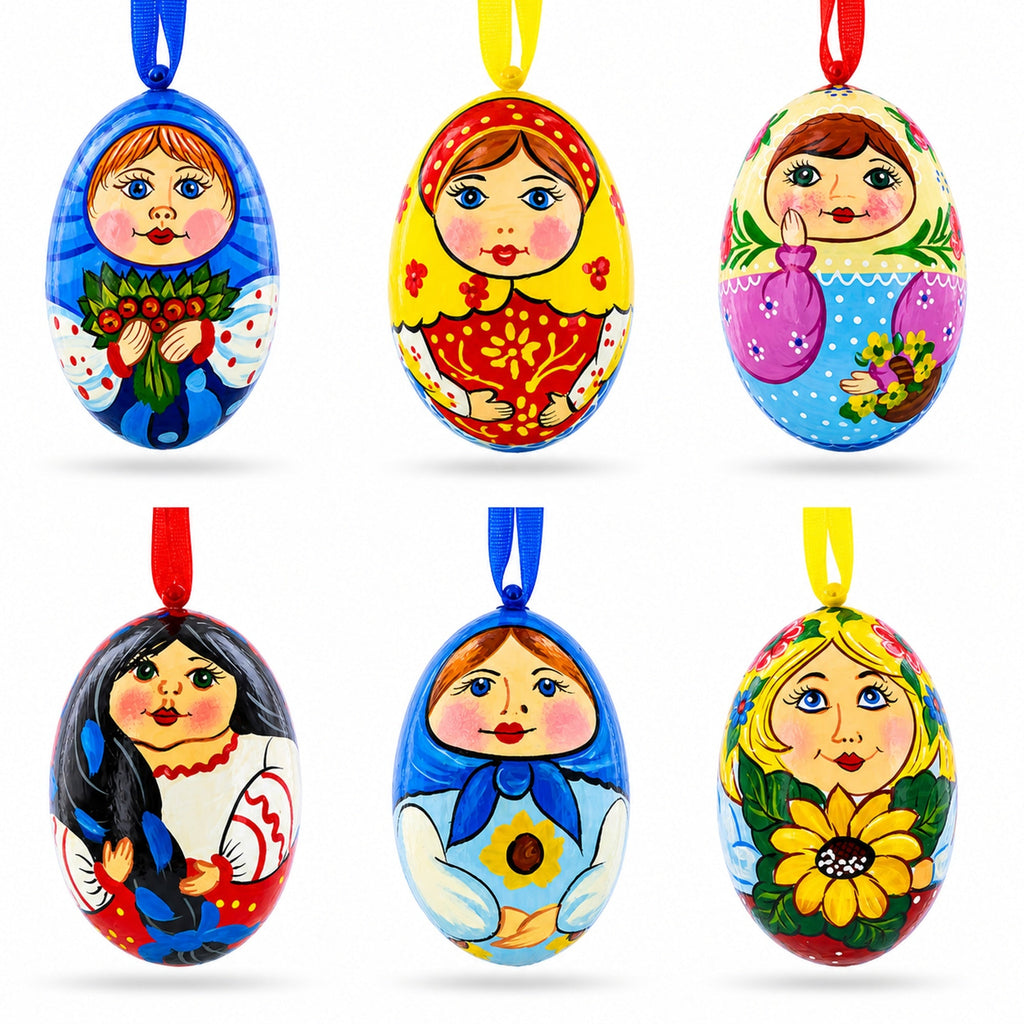 6 Ukrainian and  Doll Wooden Christmas Ornaments 3 Inches