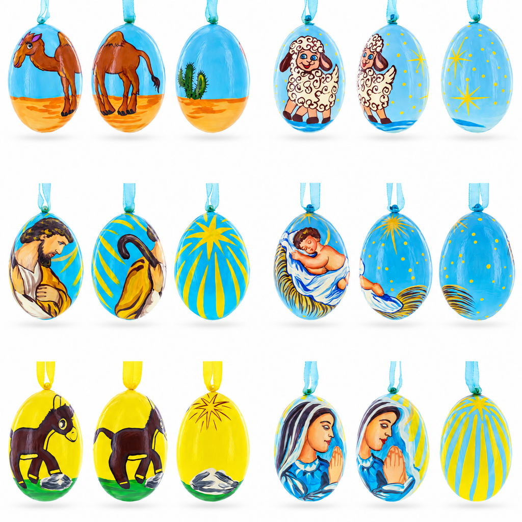 Set of 6 Nativity Scene Set Ukrainian Wooden Christmas Ornaments 3 Inches