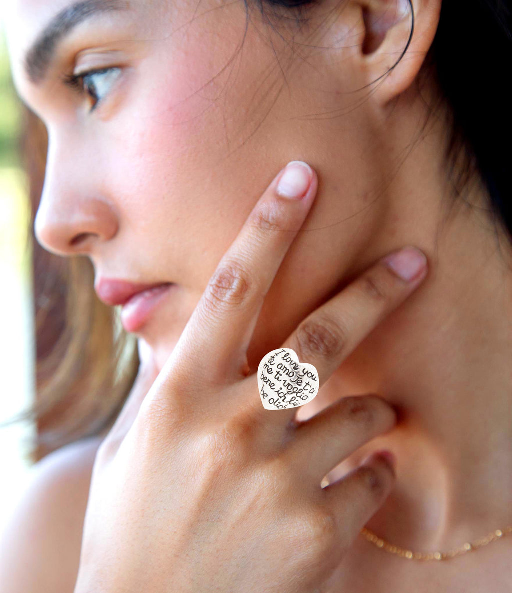 Sterling Silver Engraved Heart Statement Ring