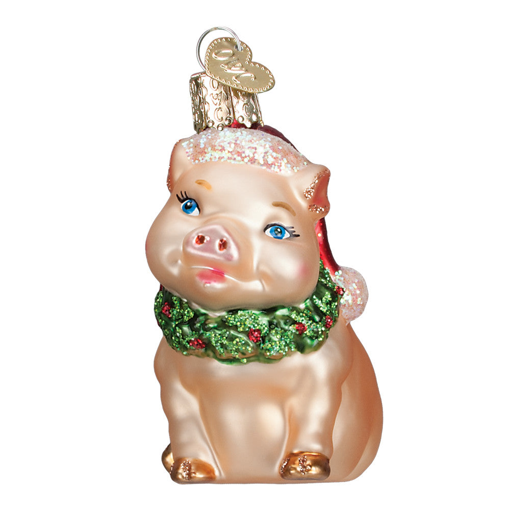 Holly Pig Glass Ornament