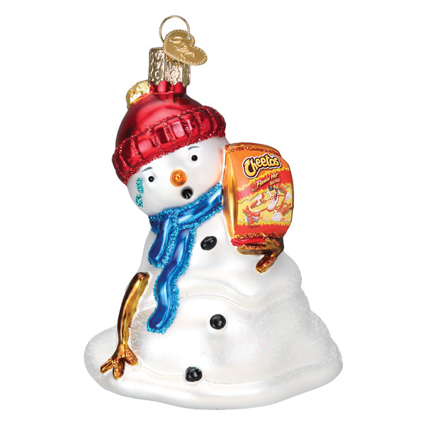 Flamin' Hot Cheetos Snowman Glass Ornament