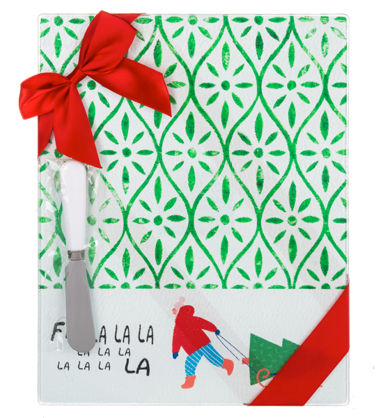 Christmas Glass Cutting Board with Spreader