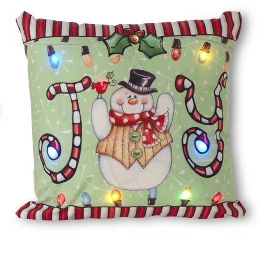 Snowman Lighted Holiday "JOY" Design Pillow