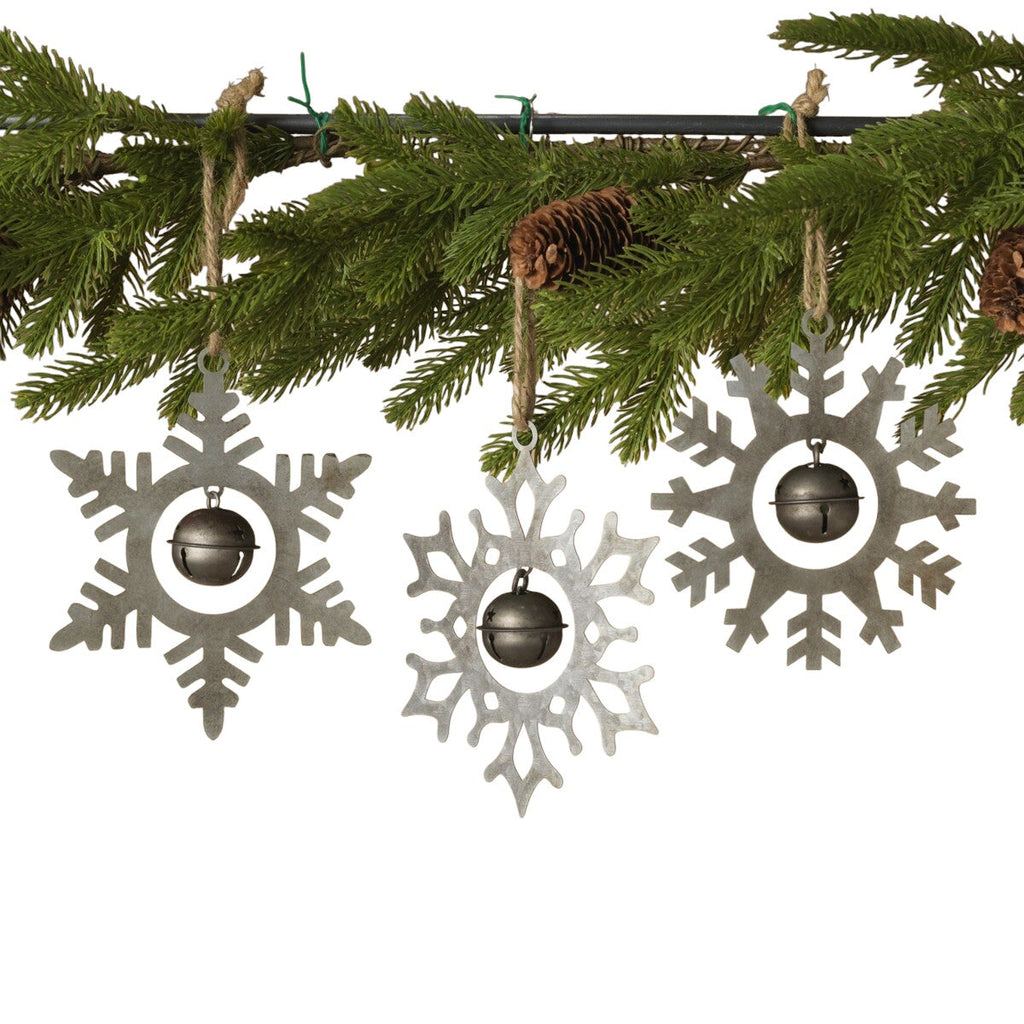 Rustic Snowflake Ornament with Sleigh Bell -