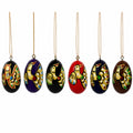 Set of 6 Golden Birds Egg Shape Wooden Christmas Ornaments 1.5 Inches