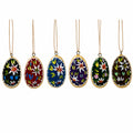 Set of 6 Flowers Wooden Egg Shape Christmas Ornaments 1.5 Inches