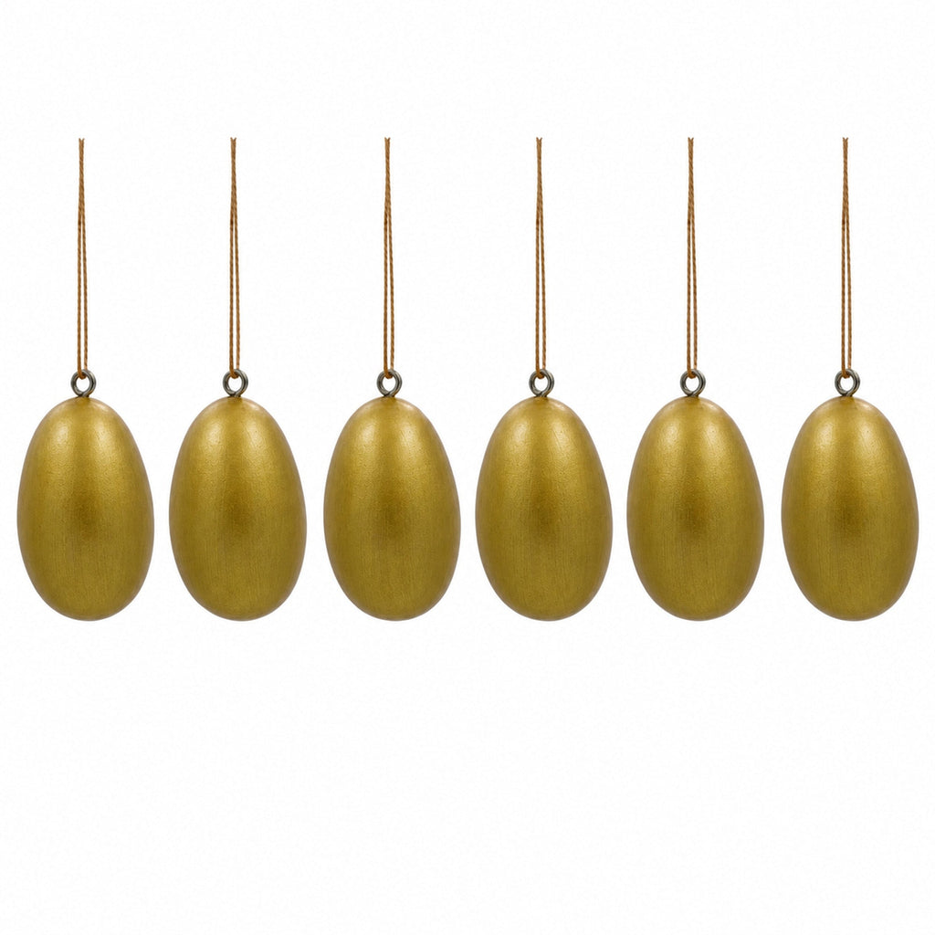 Set of 6 Flowers Wooden Egg Shape Christmas Ornaments 1.5 Inches