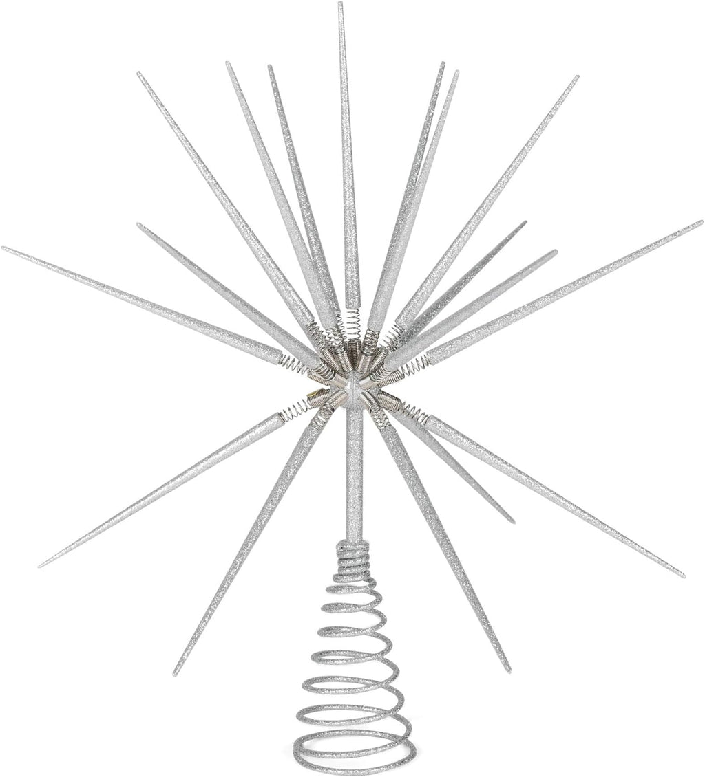 Silver Burst Tree Topper with Spike on Spring - 15 inch