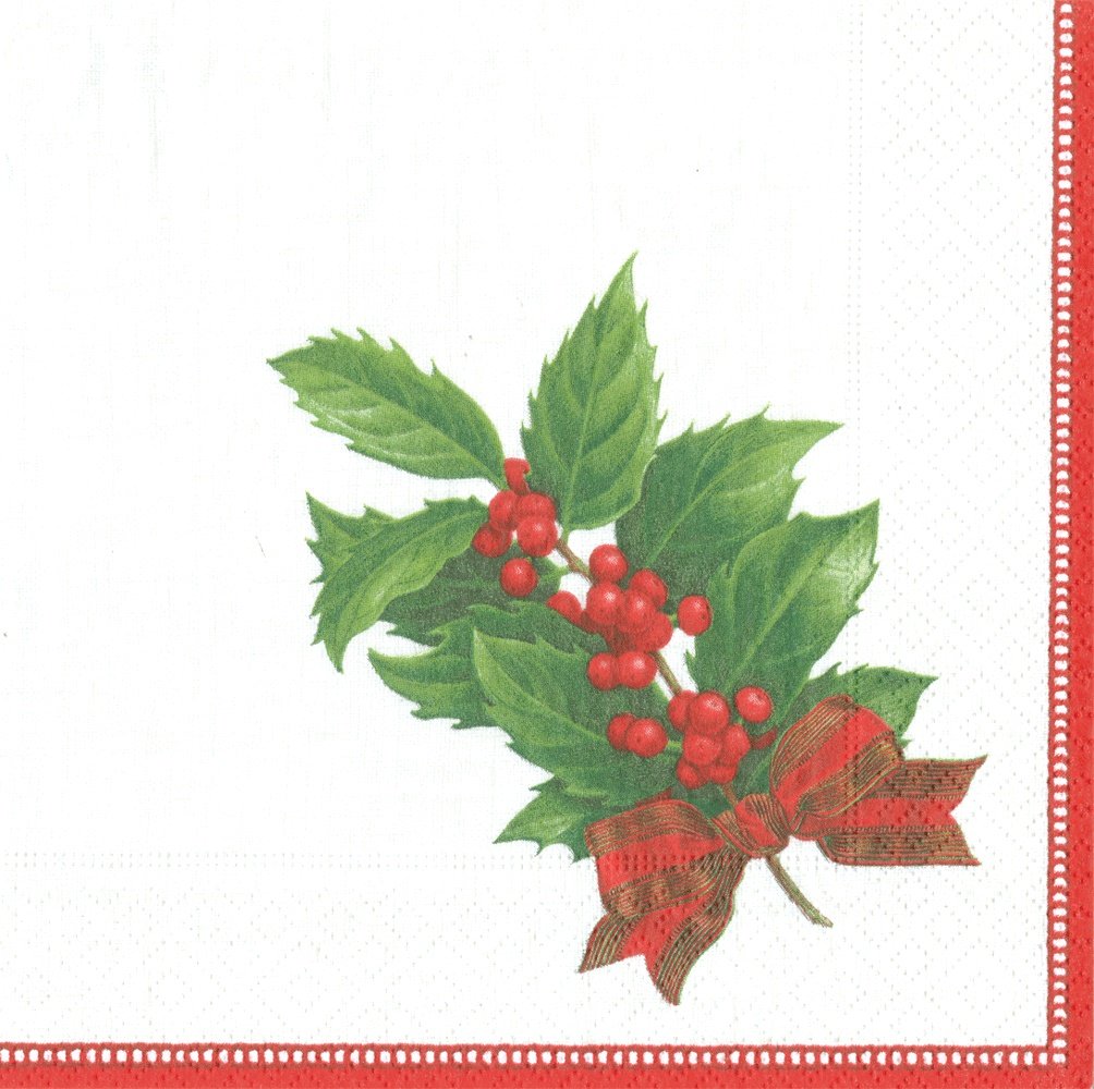 Caspari Holly Linen (Ivory) - Lunch Napkin