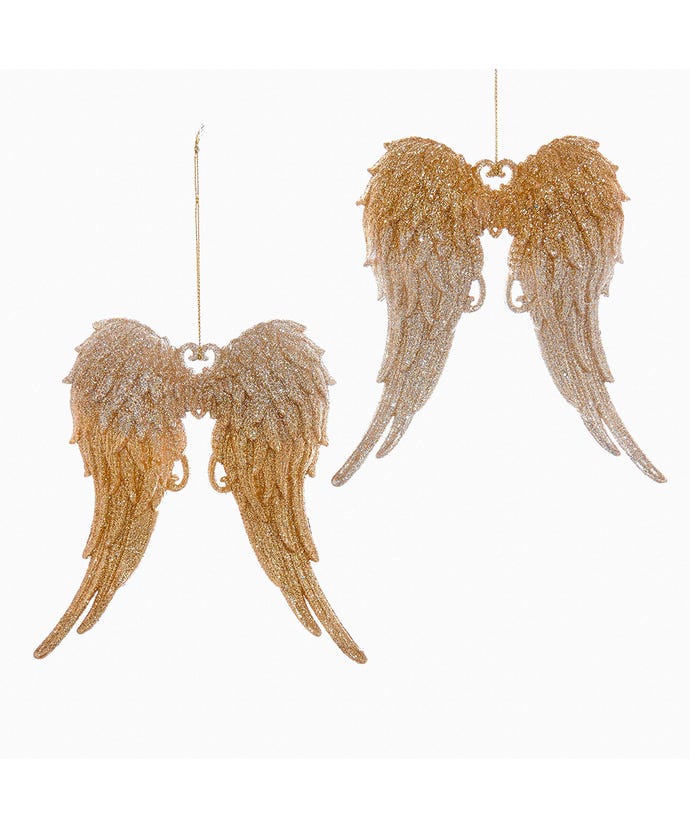 Gold and Silver Glitter Angel Wings Acrylic Ornament -