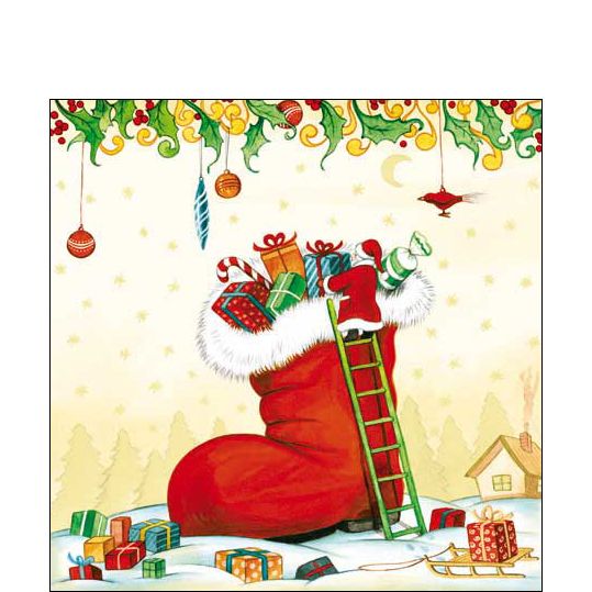 Paper Cocktail Napkin - Climbing Santa