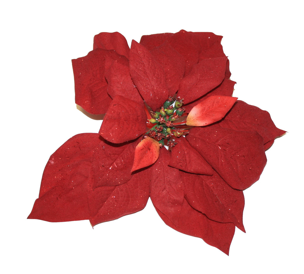 8" Red Artificial Poinsettia Clip On Ornament