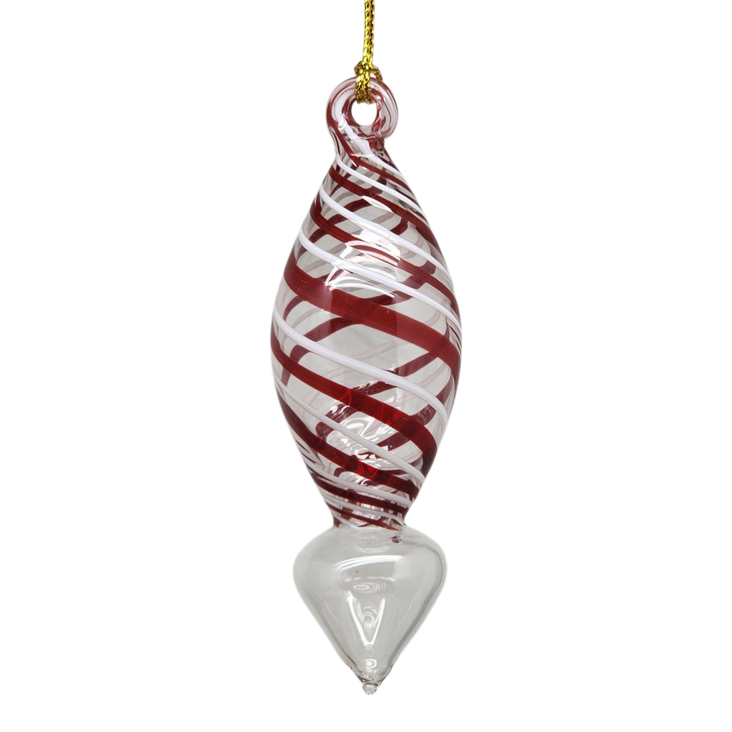 Candy Cane Stripe Blown Glass Ornament - Arrow