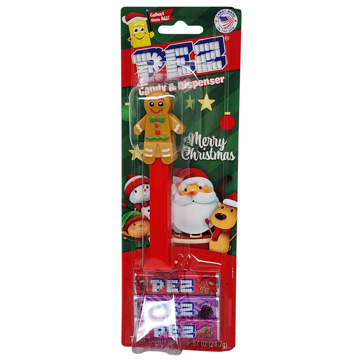 Christmas Pez Dispenser with 3 Rolls of Candy - Gingerbread Man