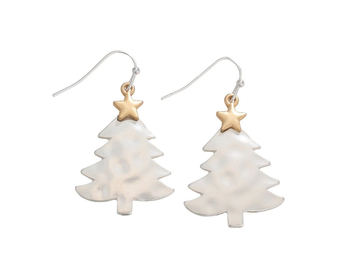 TwoTone Silver Christmas Tree - Earrings