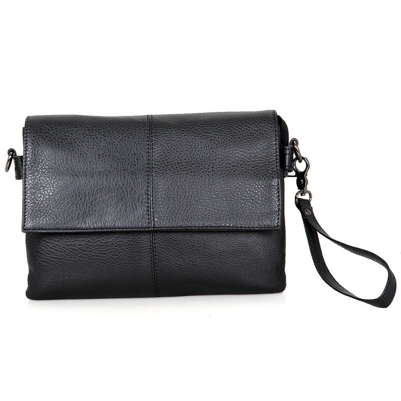 Rockcow Top Grain Leather Messenger Bags Women's Black Leather Shoulder Bag Clutch Bag C003A