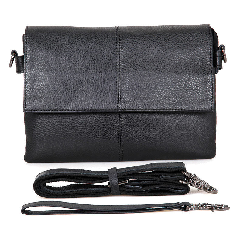 Rockcow Top Grain Leather Messenger Bags Women's Black Leather Shoulder Bag Clutch Bag C003A