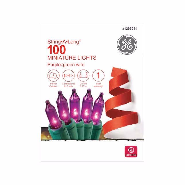 GE String-A-Long 100-Count 20.6-ft Purple Incandescent Plug-In Christmas String Lights