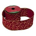 2.5" x 3 Yard Christmas Ribbon - Red Gold Scrollwork