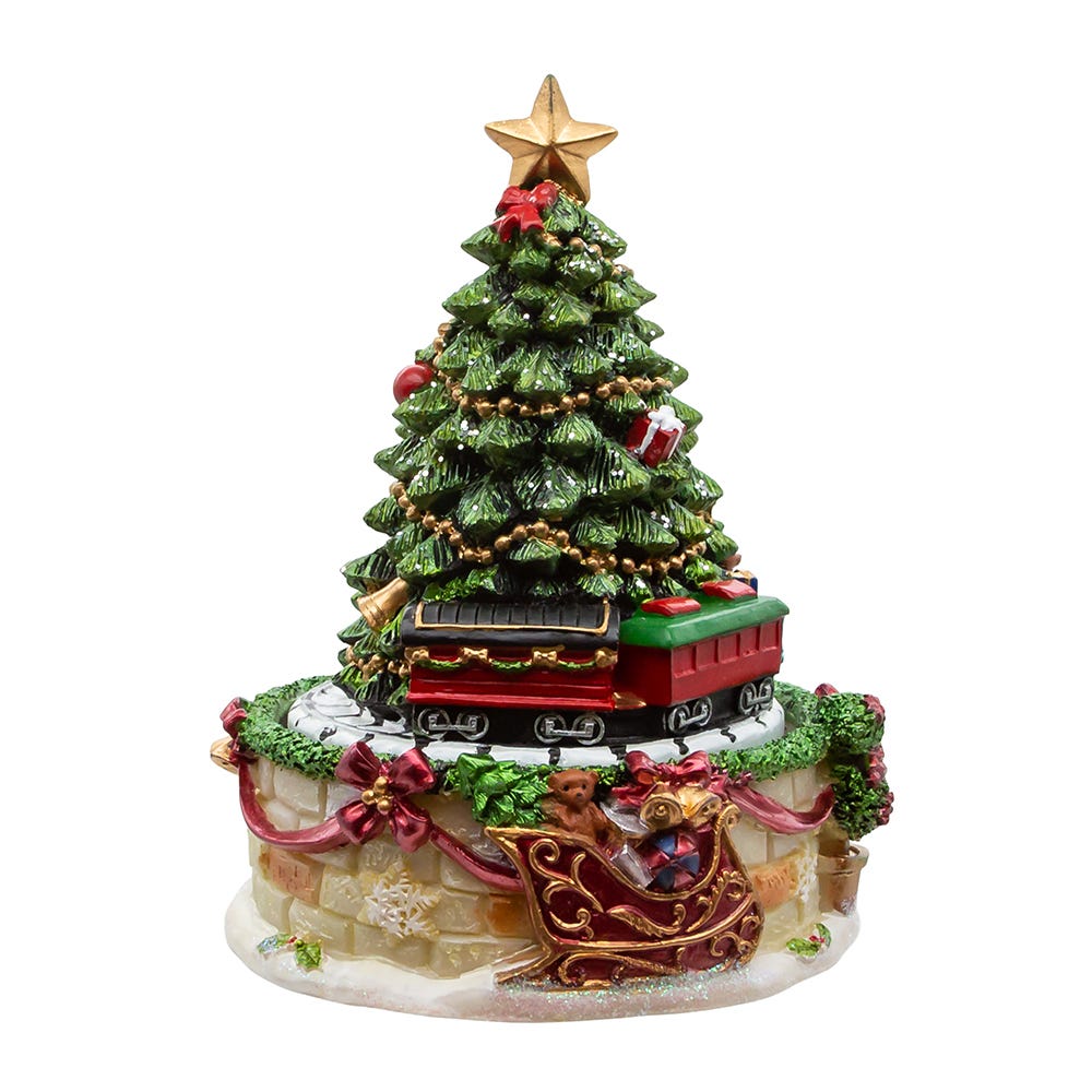 Wind-Up Revolving Christmas Tree Music Box - 6 Inch