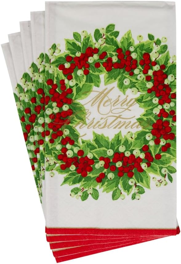 Holly And Berry Wreath Merry Christmas Guest Towel / Buffet Napkin
