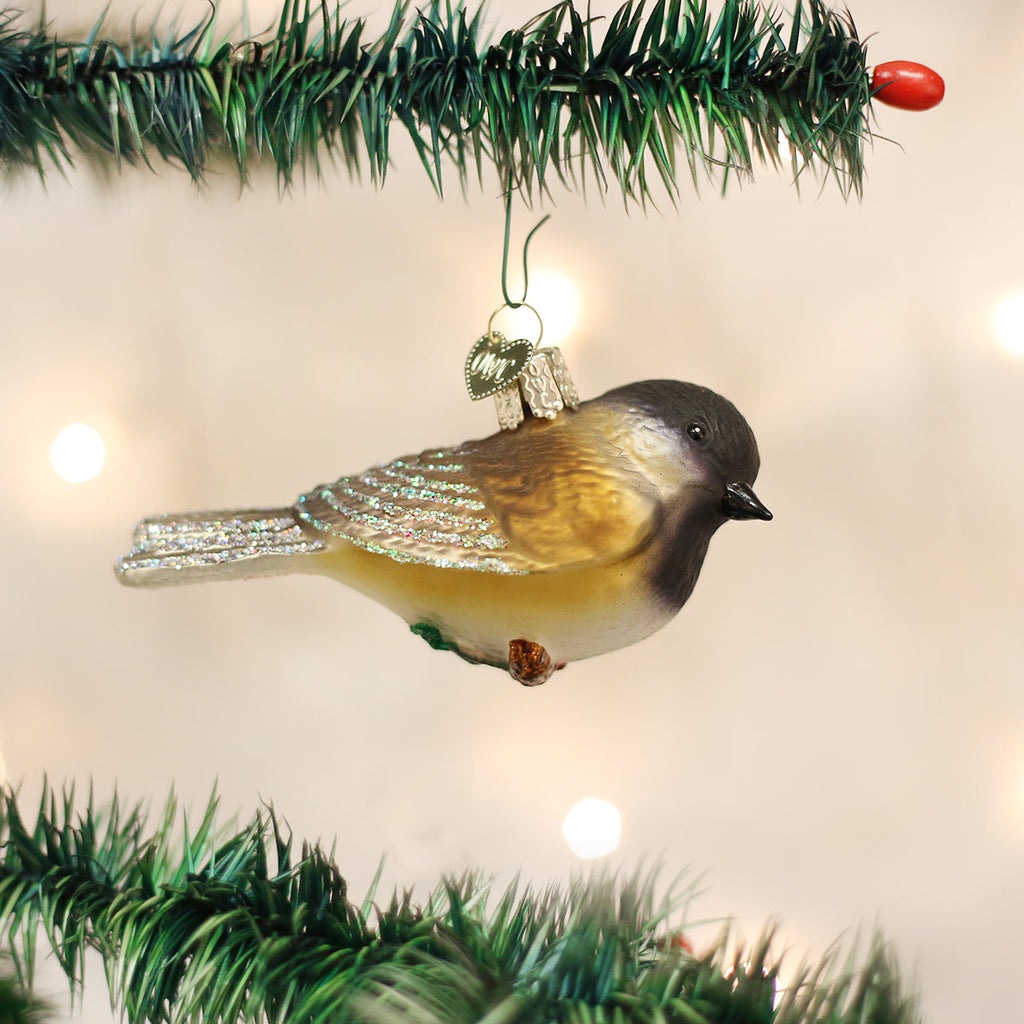 Black Capped Chickadee Glass Blown Ornament