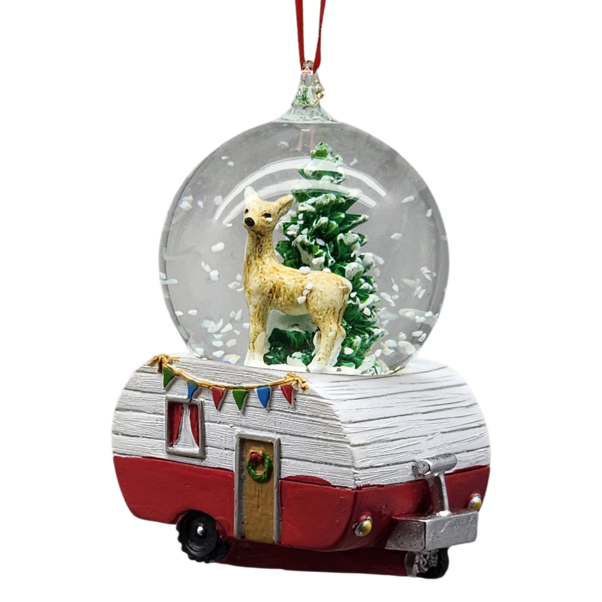 Camper Snowglobe Ornament - Reindeer