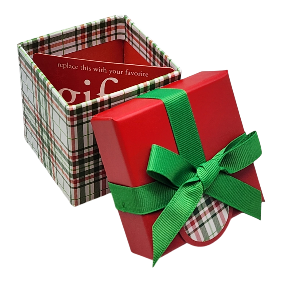 Gift Box Cube for Gift Cards - 3" x 3" - Christmas Plaid