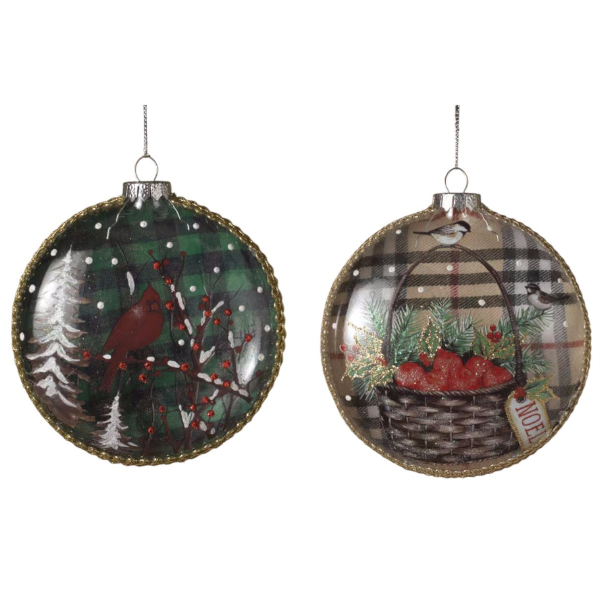 Vintage Holiday Glass Disc Ornament -