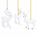 Set of 3 White Deer Wooden Christmas Ornaments 7 Inches
