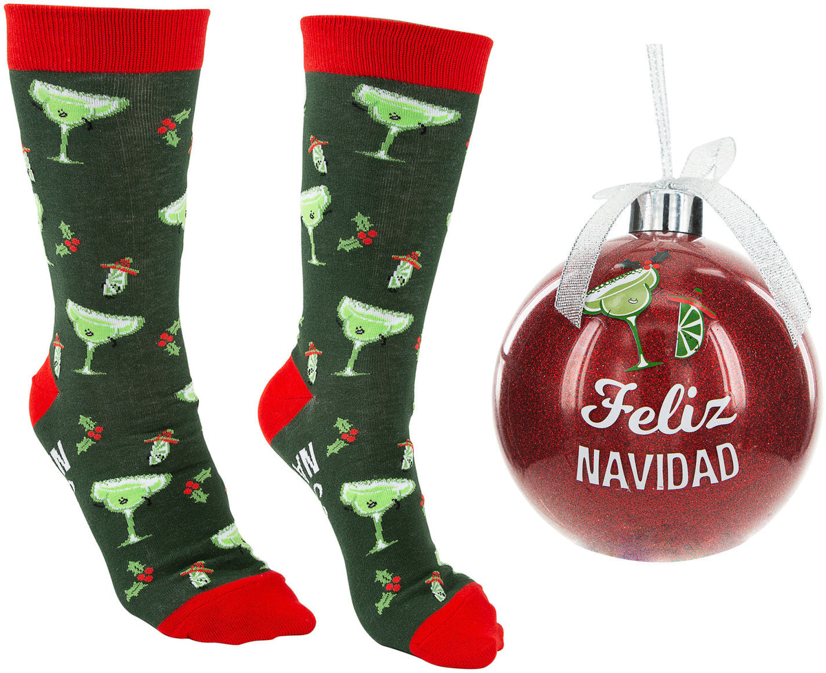 4" Ornament with Holiday Socks - Feliz Navidad